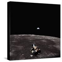 Lunar Module, Earth, and Moon-Michael Collins-Stretched Canvas