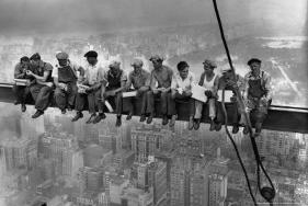 Lunch Atop a Skyscraper, c.1932-Charles C^ Ebbets-Lamina Framed Poster