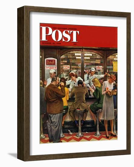 "Lunch Counter," Saturday Evening Post Cover, October 12, 1946-John Falter-Framed Premium Giclee Print