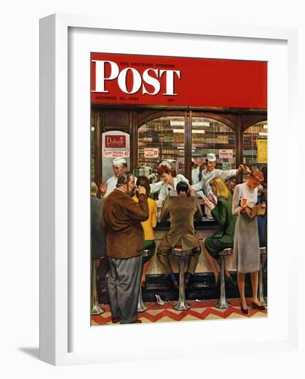 "Lunch Counter," Saturday Evening Post Cover, October 12, 1946-John Falter-Framed Premium Giclee Print