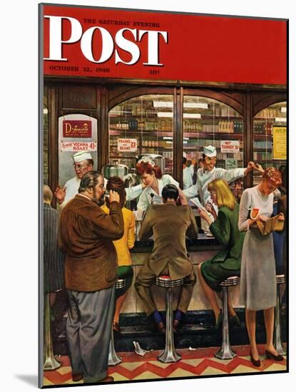 "Lunch Counter," Saturday Evening Post Cover, October 12, 1946-John Falter-Mounted Premium Giclee Print