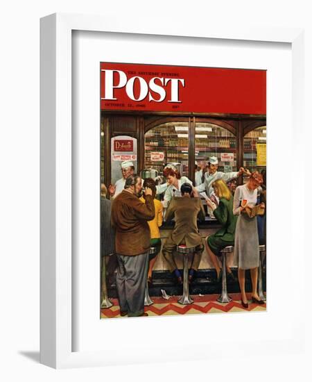 "Lunch Counter," Saturday Evening Post Cover, October 12, 1946-John Falter-Framed Giclee Print