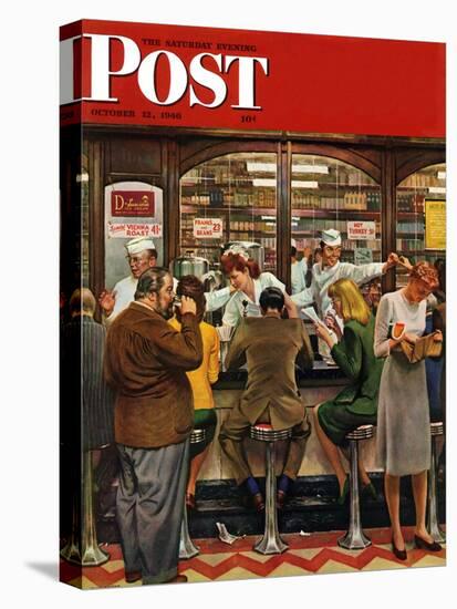 "Lunch Counter," Saturday Evening Post Cover, October 12, 1946-John Falter-Stretched Canvas