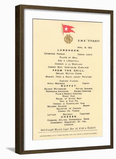 Lunch Menu on the Titanic-null-Framed Art Print