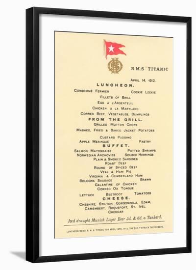 Lunch Menu on the Titanic-null-Framed Art Print