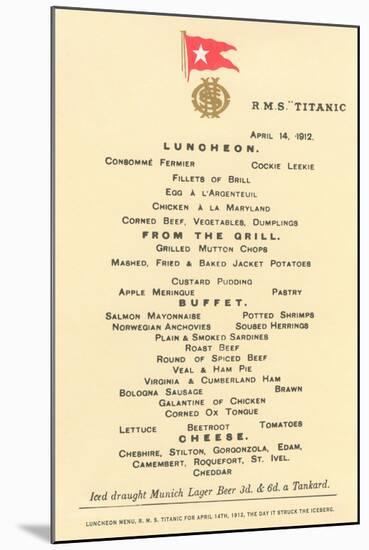 Lunch Menu on the Titanic-null-Mounted Art Print