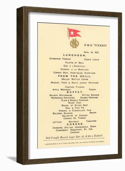 Lunch Menu on the Titanic-null-Framed Art Print