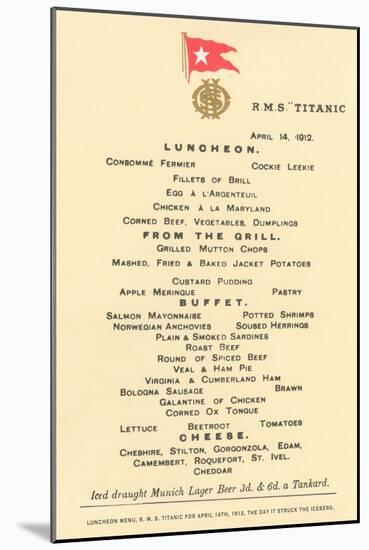 Lunch Menu on the Titanic-null-Mounted Art Print