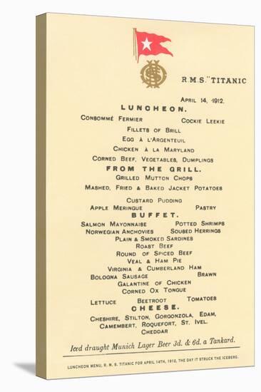 Lunch Menu on the Titanic-null-Stretched Canvas