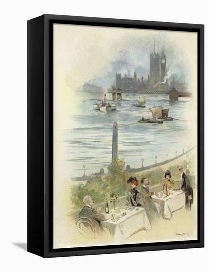 Lunch on Terrace Overlooking the Thames-Dudley Hardy-Framed Stretched Canvas