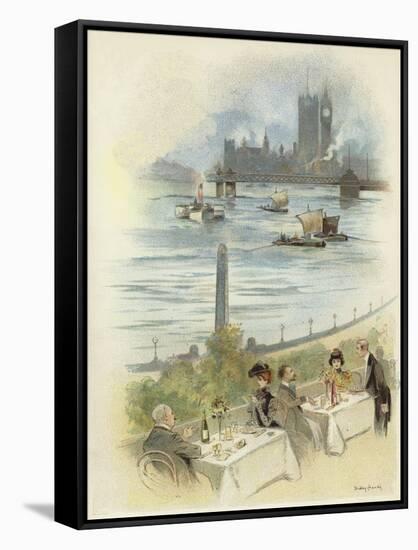 Lunch on Terrace Overlooking the Thames-Dudley Hardy-Framed Stretched Canvas