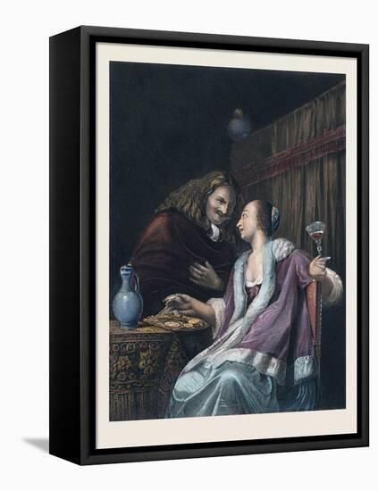 Lunch with Oysters and Wine-Frans Van Mieris-Framed Stretched Canvas