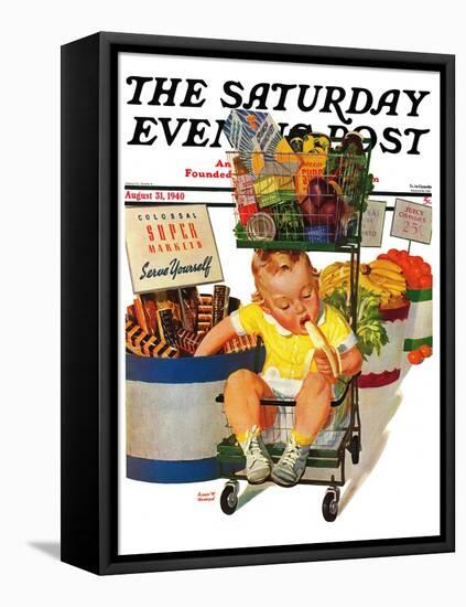 "Lunchtime at the Grocery," Saturday Evening Post Cover, August 31, 1940-Albert W. Hampson-Framed Stretched Canvas