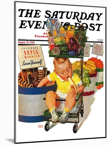 "Lunchtime at the Grocery," Saturday Evening Post Cover, August 31, 1940-Albert W. Hampson-Mounted Giclee Print
