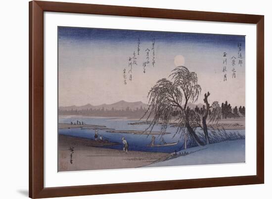 Lune d'automne sur la rivière Tamagawa-Ando Hiroshige-Framed Giclee Print