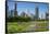 Lurie Garden in Millennium Park, Chicago, with Michigan Avenue Skyline-Alan Klehr-Framed Stretched Canvas