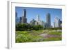 Lurie Garden in Millennium Park, Chicago, with Michigan Avenue Skyline-Alan Klehr-Framed Photographic Print