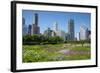 Lurie Garden in Millennium Park, Chicago, with Michigan Avenue Skyline-Alan Klehr-Framed Photographic Print