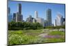 Lurie Garden in Millennium Park, Chicago, with Michigan Avenue Skyline-Alan Klehr-Mounted Photographic Print