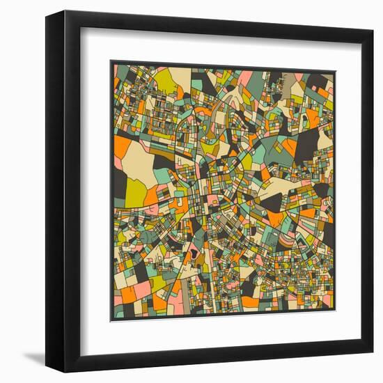 Lusaka Map-Jazzberry Blue-Framed Art Print