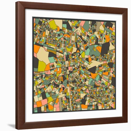 Lusaka Map-Jazzberry Blue-Framed Art Print