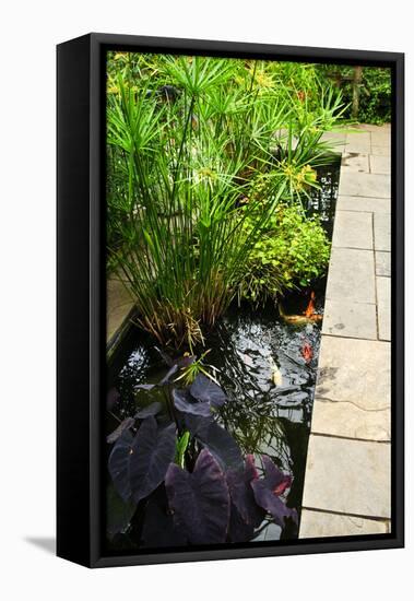 Lush Green Garden with Stone Landscaping and Koi Pond-elenathewise-Framed Stretched Canvas