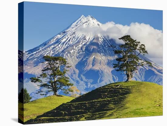 Lush hills in front of Mount Egmont-Jami Tarris-Stretched Canvas