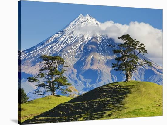 Lush hills in front of Mount Egmont-Jami Tarris-Stretched Canvas