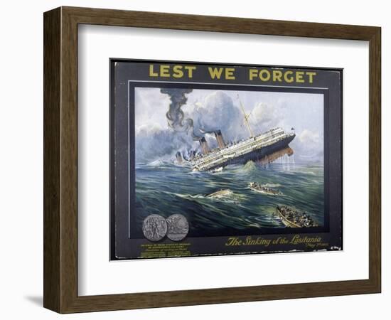 Lusitania Torpedoed by a German Submarine on Her Return Journey from New York to Liverpool-null-Framed Photographic Print