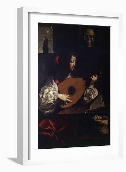 Lute Player with Vanitas Symbols-Luigi Miradori-Framed Giclee Print