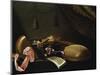 Lutes and Violin on a Table, a Curtain to the Right-Evaristo Baschenis-Mounted Giclee Print