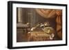 Lutes with a Clavichord on a Table, a Red Curtain Above-null-Framed Giclee Print