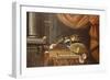 Lutes with a Clavichord on a Table, a Red Curtain Above-null-Framed Giclee Print