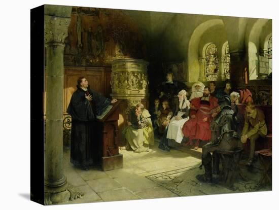 Luther Preaches Using His Bible Translation While Imprisoned at Wartburg, 1882-Hugo Vogel-Stretched Canvas