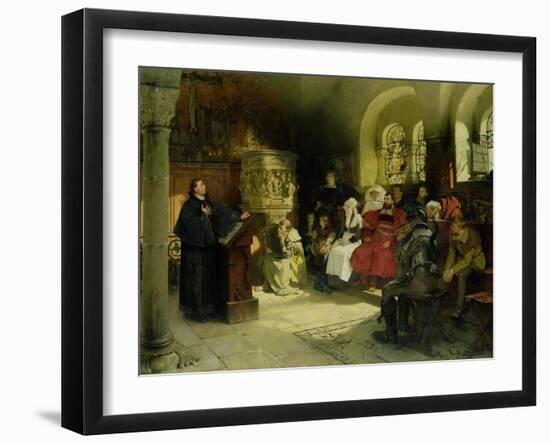 Luther Preaches Using His Bible Translation While Imprisoned at Wartburg, 1882-Hugo Vogel-Framed Giclee Print