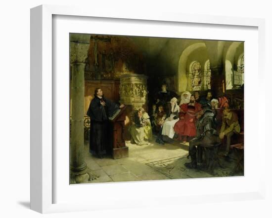 Luther Preaches Using His Bible Translation While Imprisoned at Wartburg, 1882-Hugo Vogel-Framed Giclee Print