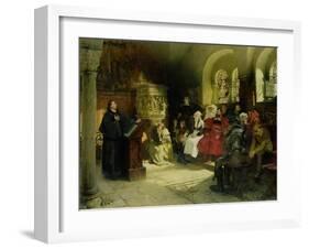 Luther Preaches Using His Bible Translation While Imprisoned at Wartburg, 1882-Hugo Vogel-Framed Giclee Print