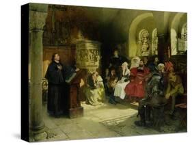 Luther Preaches Using His Bible Translation While Imprisoned at Wartburg, 1882-Hugo Vogel-Stretched Canvas