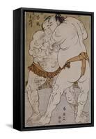 Lutteurs de sumô ; le lutteur Onogawa Kisaburô et le lutteur Tanikaze Kajinosuke-Katsukawa Shunei-Framed Stretched Canvas