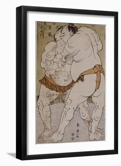 Lutteurs de sumô ; le lutteur Onogawa Kisaburô et le lutteur Tanikaze Kajinosuke-Katsukawa Shunei-Framed Giclee Print