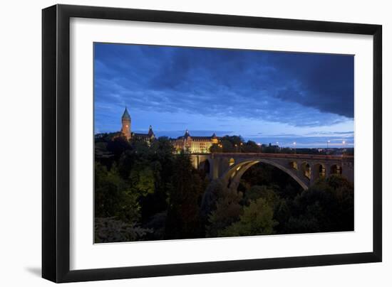 Luxembourg, Capital of Luxembourg, Adolphe Bridge, Place De Metz, Dusk-Chris Seba-Framed Premium Photographic Print