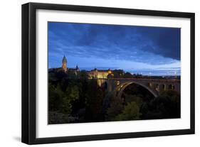 Luxembourg, Capital of Luxembourg, Adolphe Bridge, Place De Metz, Dusk-Chris Seba-Framed Premium Photographic Print