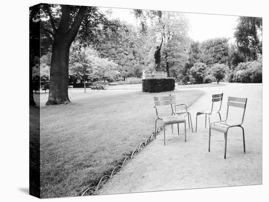 Luxembourg Gardens Statue of Liberty and Park Chairs, Paris, France-Walter Bibikow-Stretched Canvas