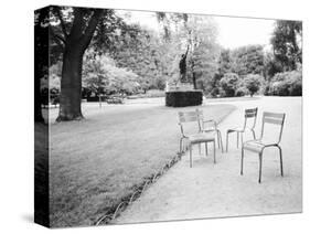Luxembourg Gardens Statue of Liberty and Park Chairs, Paris, France-Walter Bibikow-Stretched Canvas
