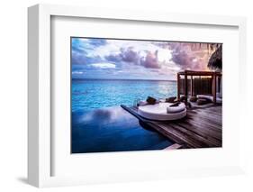 Luxury Beach Resort, Bungalow near Endless Pool over Sea Sunset, Evening on Tropical Island, Summer-Anna Omelchenko-Framed Photographic Print