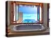 Luxury Beautiful Interior Design on Beach Resort, Window View from Bathroom on Clear Blue Sea, Summ-Anna Omelchenko-Stretched Canvas