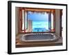 Luxury Beautiful Interior Design on Beach Resort, Window View from Bathroom on Clear Blue Sea, Summ-Anna Omelchenko-Framed Photographic Print