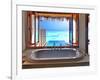 Luxury Beautiful Interior Design on Beach Resort, Window View from Bathroom on Clear Blue Sea, Summ-Anna Omelchenko-Framed Photographic Print