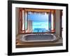 Luxury Beautiful Interior Design on Beach Resort, Window View from Bathroom on Clear Blue Sea, Summ-Anna Omelchenko-Framed Photographic Print