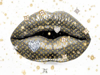 Bling Louis Vuitton Logo Lips Pattern